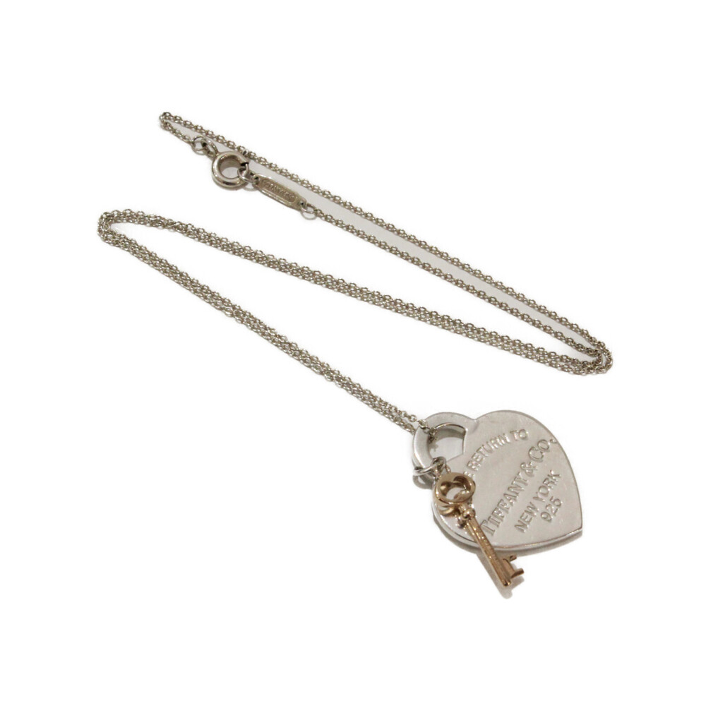 TIFFANY Co Heart Key Pendant Necklace Silver